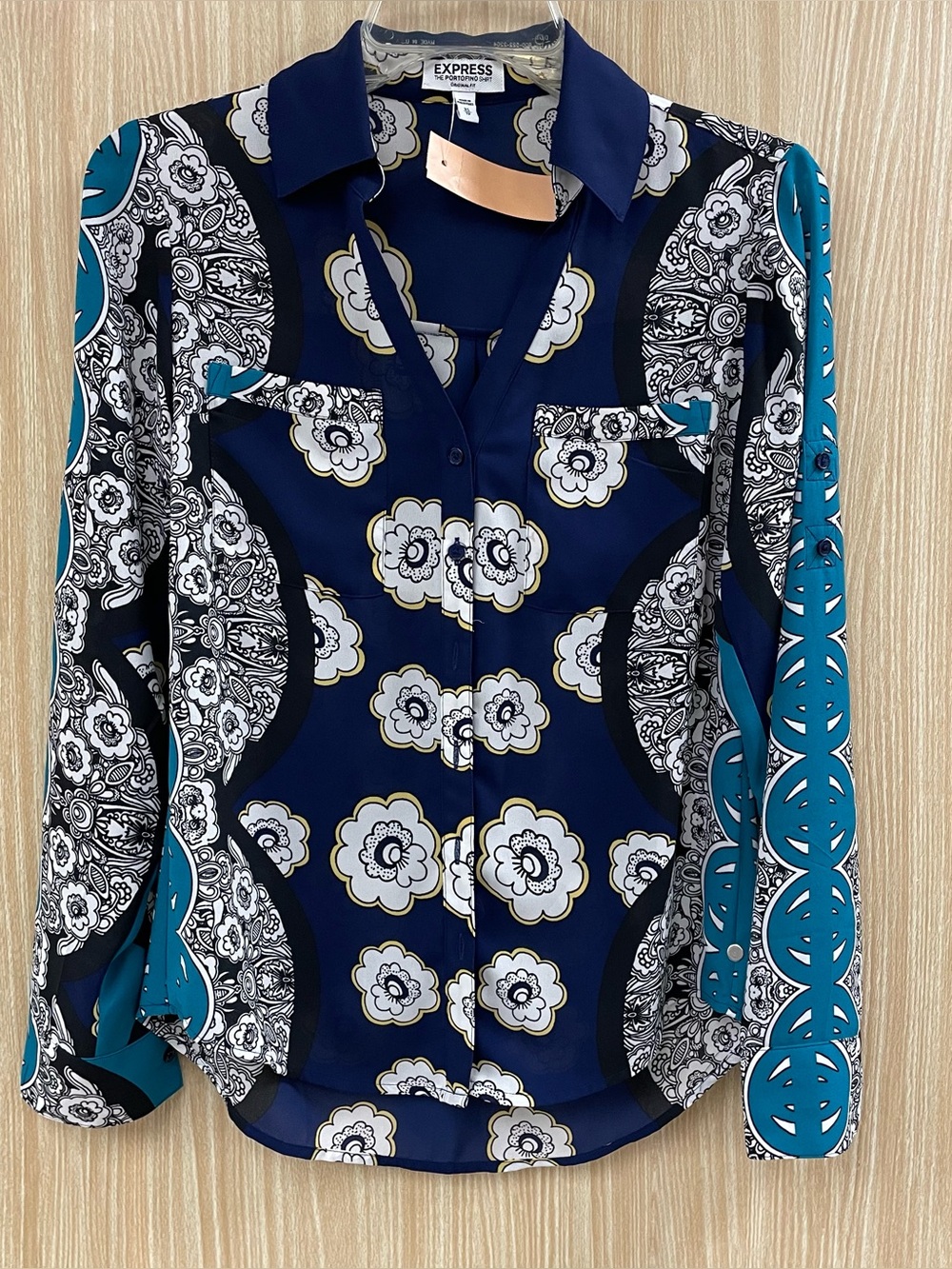 Express Navy Print Blouse Size XS